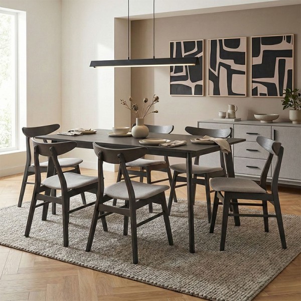 Tραπεζαρία Benson - Orlean pakoworld σετ 7τμχ rustic grey - ύφασμα γκρι 150x90x75εκ