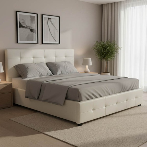 Κρεβάτι Roi pakoworld 160x200 PU λευκό ματ + αποθηκευτικό χώρο