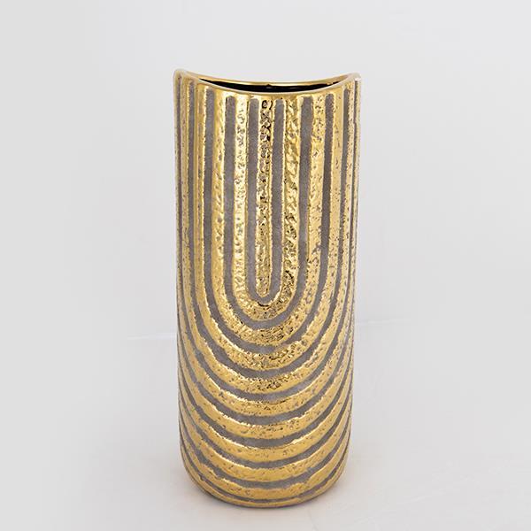 ΒΑΖΟ, ΚΕΡΑΜΙΚΟ, ΓΚΡΙ & ΧΡΥΣΟ, 14.5x14.5x36cm