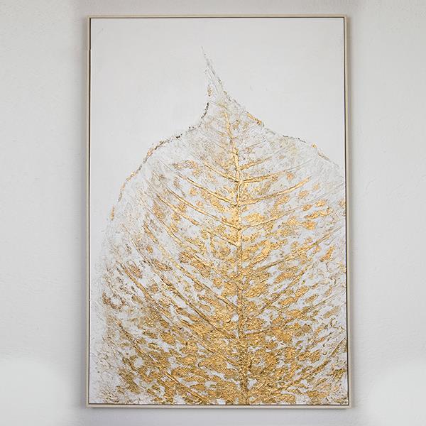 ΠΙΝΑΚΑΣ ΚΑΜΒΑΣ ΦΥΛΛΟ ΛΕΥΚΟ - ΧΡΥΣΟ 82x122x5cm