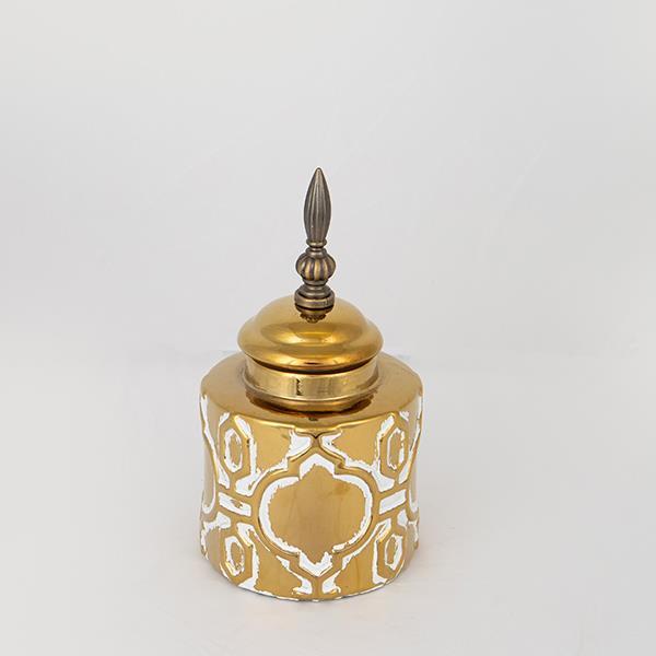 ΒΑΖΟ ΜΕ ΚΑΠΑΚΙ ΚΕΡΑΜΙΚΟ ΛΕΥΚΟ - ΧΡΥΣΟ 13x13x24cm (Συσκευασία 2 τεμαχίων)