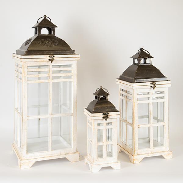 S/3 ΦΑΝΑΡΙΑ ΜΕΤΑΛΛΙΚA - ΞΥΛΙΝΑ ΛΕΥΚΑ 14X14X34/20X20X52/26X26X67cm