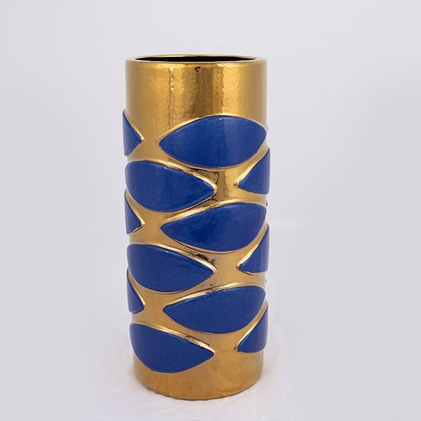 ΒΑΖΟ, ΚΕΡΑΜΙΚΟ, ΜΠΛΕ-ΧΡΥΣΟ,13x13x31cm (Συσκευασία 2 τεμαχίων)