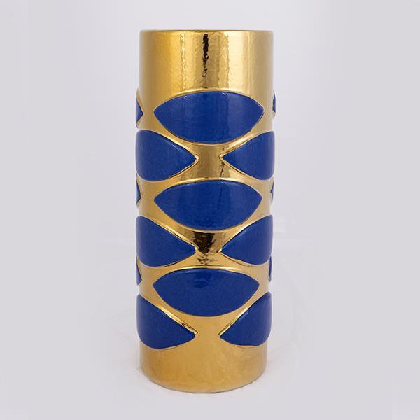ΒΑΖΟ, ΚΕΡΑΜΙΚΟ, ΜΠΛΕ-ΧΡΥΣΟ12x12x26.5cm (Συσκευασία 2 τεμαχίων)