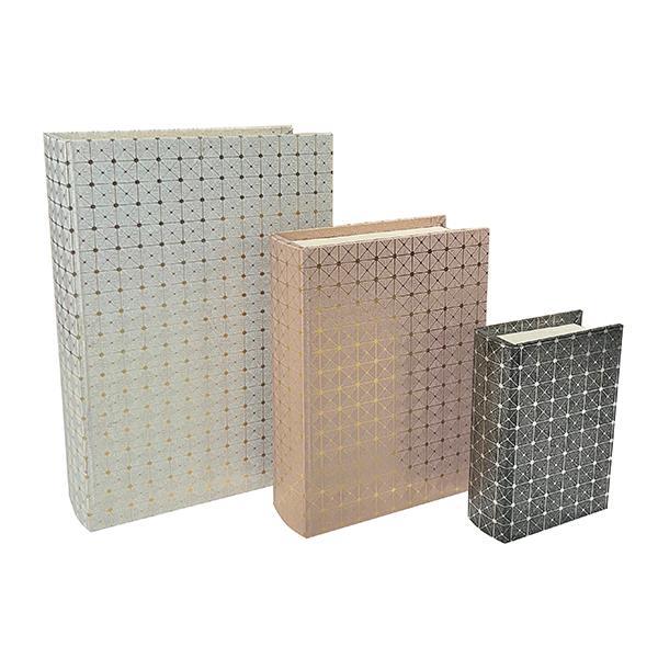S/3 ΚΟΥΤΙΑ ΒΙΒΛΙΑ ΞΥΛΙΝΑ ΓΚΡΙ - ΡΟΖ - ΜΑΥΡA 30x21.5x6cm / 23x17x4.5cm / 16x11x3cm