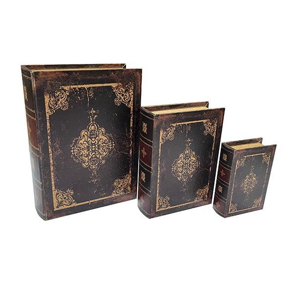 S/3 ΚΟΥΤΙΑ ΒΙΒΛΙΑ ΞΥΛΙΝΑ ΚΑΦΕ 30x22x7.5cm / 23x17x6cm / 16x11x4.5cm