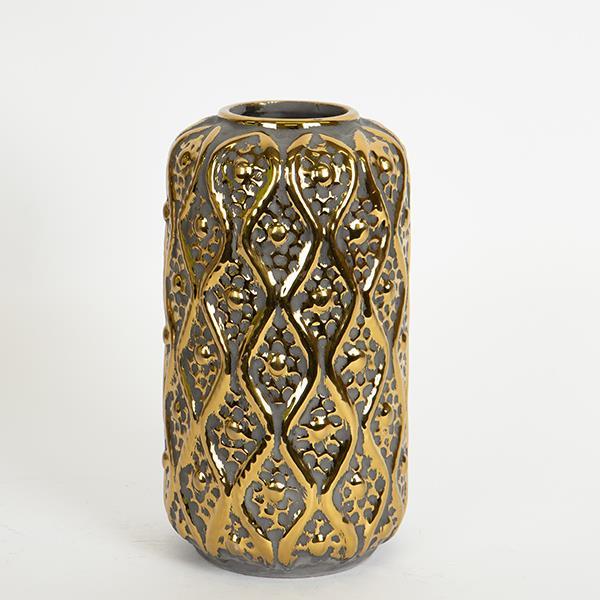 ΒΑΖΟ, ΚΕΡΑΜΙΚΟ, ΓΚΡΙ & ΧΡΥΣΟ,14.5x14.5x26cm (Συσκευασία 2 τεμαχίων)