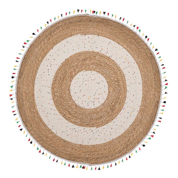 Χαλί Jute-Βαμβακερό Boho Στρογγυλό 120εκ. Καφέ-Natural Με Πολύχρωμα Κρόσσια iliadis 90165