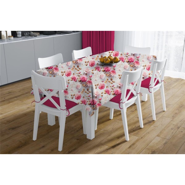 Σετ 2τμχ Τραπεζομάντηλο & Runner Polycotton Αλέκιαστο 140x140εκ.-40x140εκ. Roses 465 Grey-Pink DimCol