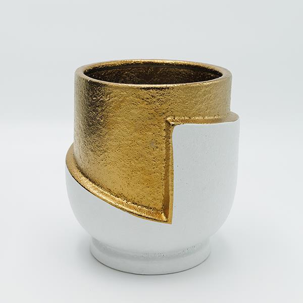 ΒΑΖΟ ΚΕΡΑΜΙΚΟ ΛΕΥΚΟ - ΧΡΥΣΟ 17.5x17x18.5cm (Συσκευασία 2 τεμαχίων)