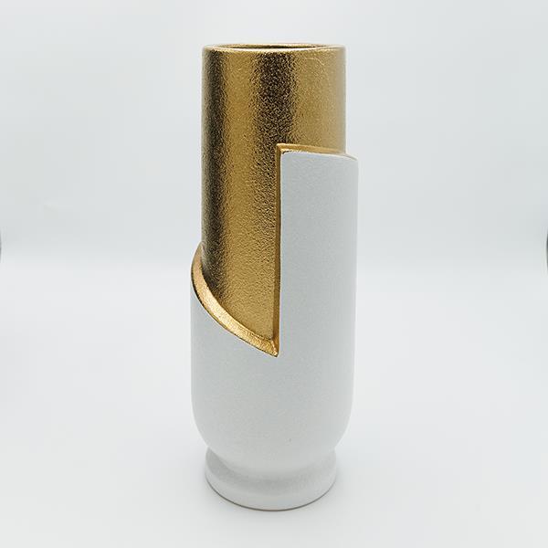 ΒΑΖΟ ΚΕΡΑΜΙΚΟ ΛΕΥΚΟ - ΧΡΥΣΟ 13.5x13.5x36.5cm