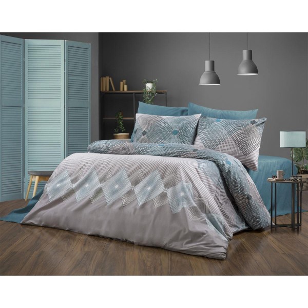 Παπλωματοθήκη Polycotton Μονή 160x240εκ. Καλλιρόη 605 Grey-Petrol DimCol
