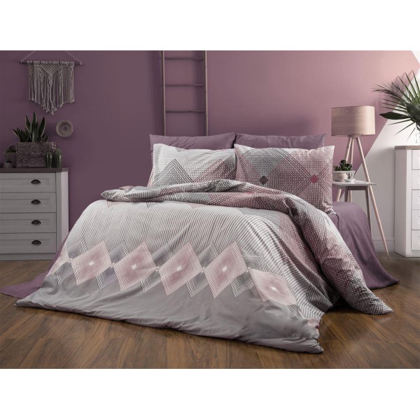Παπλωματοθήκη Polycotton Μονή 160x240εκ. Καλλιρόη 606 Grey-Burgundy DimCol