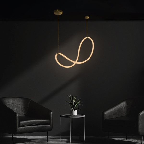 kelvo® GLOW 61667 Μοντέρνο Κρεμαστό Φωτιστικό Οροφής LED 34W 3400lm 360° AC 220-240V IP20 Ρυθμιζόμενο Λευκό CCT με Χειριστήριο από 2700K έως 6000K Dimmable - Lumileds SMD Chip - Χρυσό Πλατίνα & Λευκό Νήμα - Μ120 x Π120 x Υ60cm - 3 Χρόνια Εγγύηση