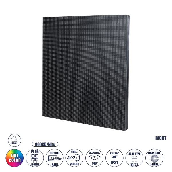 GLOBOSTAR® CRYSTALPIX 41041 Module για Οθόνες Video Wall 25x25cm 128x128px P1.95 GOB LED 40W 3840Hz 16384 Dots ≥800cd/㎡ Nits DC 5V Εσωτερικού Χώρου IP31 Full Color S1/32 14Bits - Kinglight SMD1515 - Δεξί - Μ25 x Π1.2 x Υ25cm - 2 Χρόνια Εγγύηση