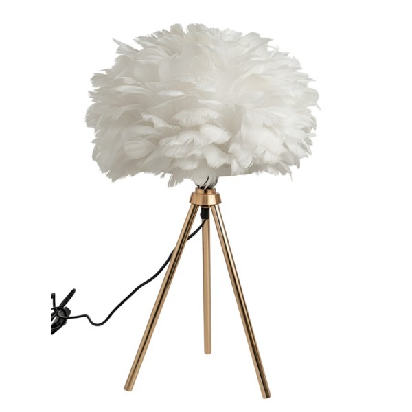 ΛΑΜΠΑ ΜΕ ΧΡΥΣΟ ΤΡΙΠΟΔΑ ΚΑΙ ΚΑΠΕΛΟΥ ΛΕΥΚΟ  ΠΟΥΠΟΥΛΟ ΜΕΓΕΘΟΣ  30Χ18ΕΚ ΚΑΙ ΣΥΝΟΛΙΚΟ ΥΨΟΣ 46ΕΚ