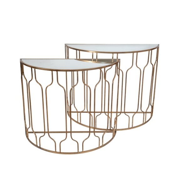 ΜΕΤΑΛΛΙΚΕΣ ΚΟΝΣΟΛΕΣ ΣΕΤ 2 ΟΒΑΛ ΧΡΥΣΕΣ ΜΕ ΤΖΑΜΙ ΚΑΘΡΕΠΤΗ 100Χ41Χ80,5 ΚΑΙ 90Χ36Χ75,5