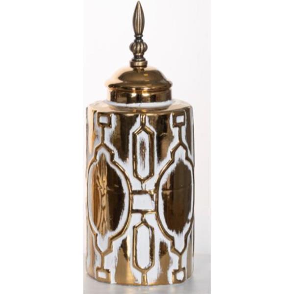 ΒΑΖΟ ΜΕ ΚΑΠΑΚΙ ΚΕΡΑΜΙΚΟ ΛΕΥΚΟ - ΧΡΥΣΟ 13x13x33cm (Συσκευασία 2 τεμαχίων)