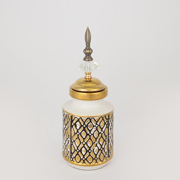 ΒΑΖΟ ΜΕ ΚΑΠΑΚΙ ΚΕΡΑΜΙΚΟ ΛΕΥΚΟ - ΧΡΥΣΟ 12x12x28cm (Συσκευασία 2 τεμαχίων)