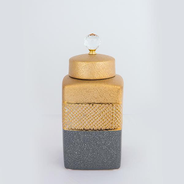 ΒΑΖO ΜΕ ΚΑΠΑΚΙ ΚΕΡΑΜΙΚΟ ΓΚΡΙ - ΧΡΥΣΟ 14.5x14.5x30cm