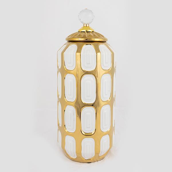 ΒΑΖΟ ΜΕ ΚΑΠΑΚΙ ΚΕΡΑΜΙΚΟ ΧΡΥΣΟ - ΛΕΥΚΟ 15x15x32.5cm (Συσκευασία 2 τεμαχίων)