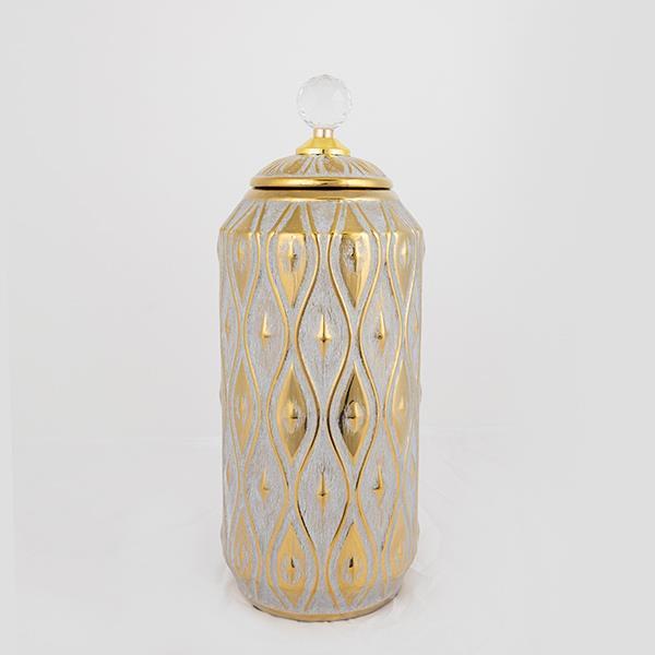 ΒΑΖΟ ΜΕ ΚΑΠΑΚΙ ΚΕΡΑΜΙΚΟ ΓΚΡΙ - ΧΡΥΣΟ 14.8x14.8x32.8cm (Συσκευασία 2 τεμαχίων)