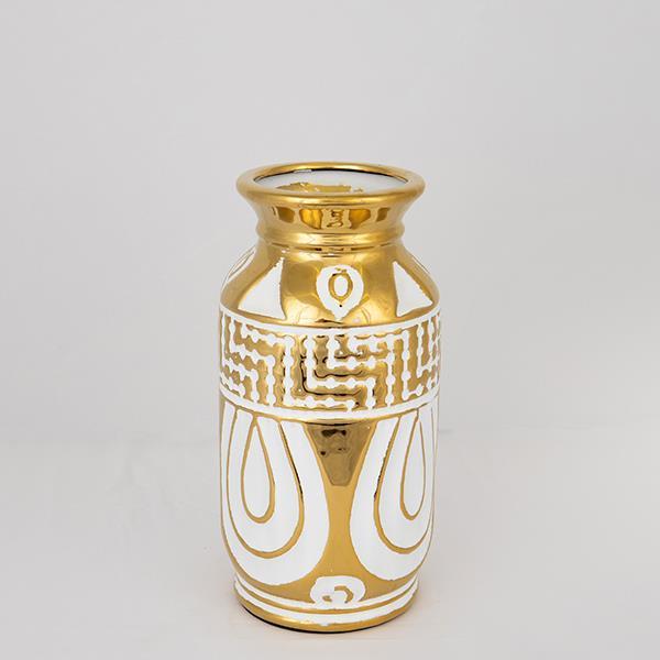 ΒΑΖΟ ΚΕΡΑΜΙΚΟ ΛΕΥΚΟ - ΧΡΥΣΟ 14x14x28cm (Συσκευασία 2 τεμαχίων)