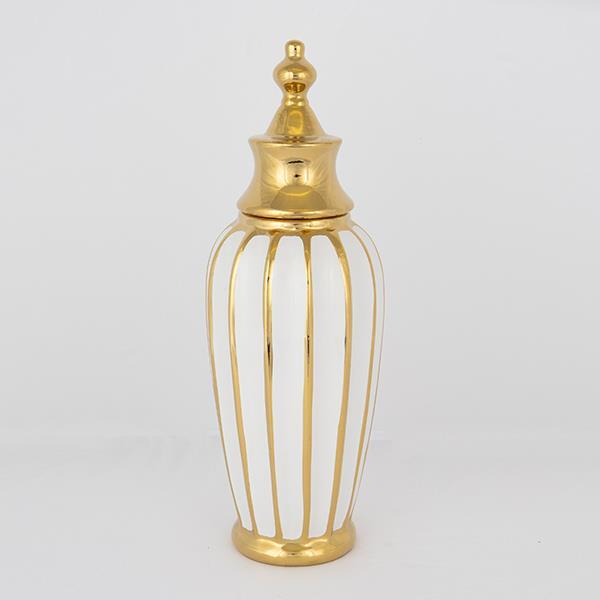 ΒΑΖΟ ΜΕ ΚΑΠΑΚΙ ΚΕΡΑΜΙΚΟ ΛΕΥΚΟ -  ΧΡΥΣΟ 12.5x39cm (Συσκευασία 2 τεμαχίων)