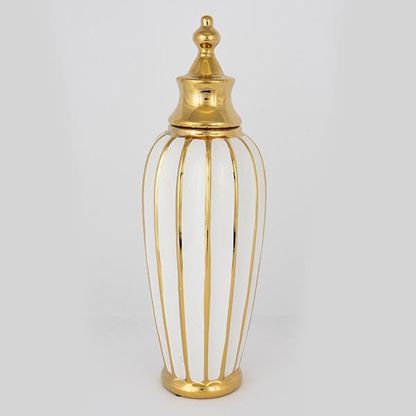 ΒΑΖΟ ΜΕ ΚΑΠΑΚΙ ΚΕΡΑΜΙΚΟ ΛΕΥΚΟ - ΧΡΥΣΟ 15x45.5cm (Συσκευασία 2 τεμαχίων)