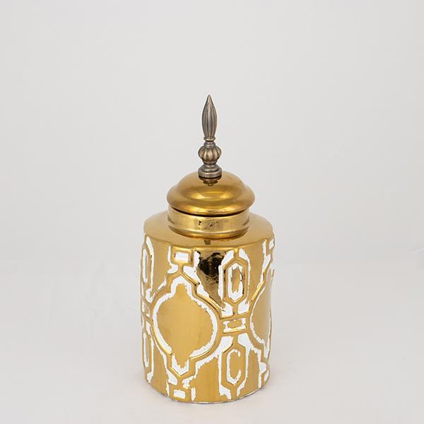 ΒΑΖΟ ΜΕ ΚΑΠΑΚΙ ΚΕΡΑΜΙΚΟ ΛΕΥΚΟ - ΧΡΥΣΟ 12.5x12.5x28cm (Συσκευασία 2 τεμαχίων)