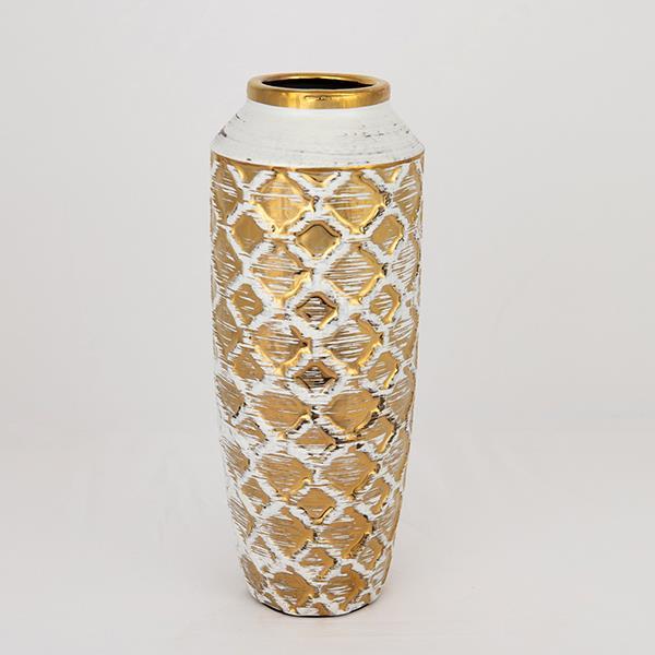 ΒΑΖΟ ΚΕΡΑΜΙΚΟ ΛΕΥΚΟ - ΧΡΥΣΟ 12.5x12.5x27.5cm (Συσκευασία 2 τεμαχίων)