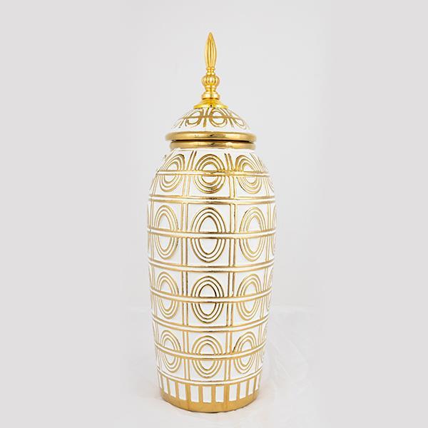 ΒΑΖΟ ΜΕ ΚΑΠΑΚΙ ΚΕΡΑΜΙΚΟ ΛΕΥΚΟ - ΧΡΥΣΟ 15x15x42.5cm (Συσκευασία 2 τεμαχίων)