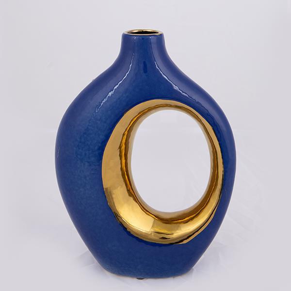 ΒΑΖΟ ΚΕΡΑΜΙΚΟ ΜΠΛΕ - ΧΡΥΣΟ 18.5x6.5x25cm (Συσκευασία 2 τεμαχίων)