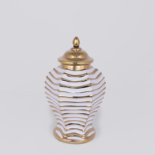 ΒΑΖΟ ΜΕ ΚΑΠΑΚΙ ΚΕΡΑΜΙΚΟ ΛΕΥΚΟ - ΧΡΥΣΟ 18.3x18.3x30cm (Συσκευασία 2 τεμαχίων)