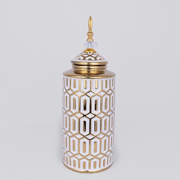 ΒΑΖΟ ΜΕ ΚΑΠΑΚΙ ΚΕΡΑΜΙΚΟ ΛΕΥΚΟ - ΧΡΥΣΟ 16.9x16.9x45.7cm (Συσκευασία 2 τεμαχίων)