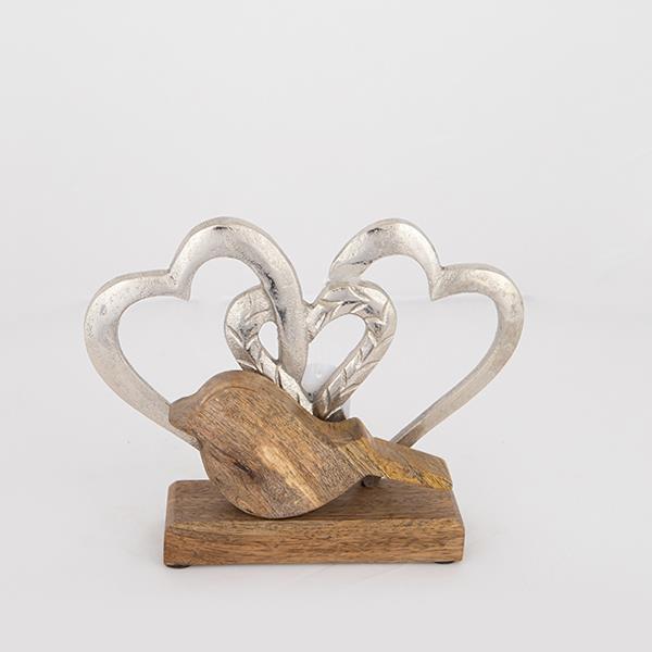 ΔΙΑΚΟΣΜΗΤΙΚΟ ΚΑΡΔΙΕΣ &  ΞΥΛΙΝΟ ΠΟΥΛΙ  ΞΥΛΟ-ΜΕΤΑΛΛΟ ΑΣΗΜΙ- ΦΥΣΙΚΟ 23x5x17cm (Συσκευασία 3 τεμαχίων)