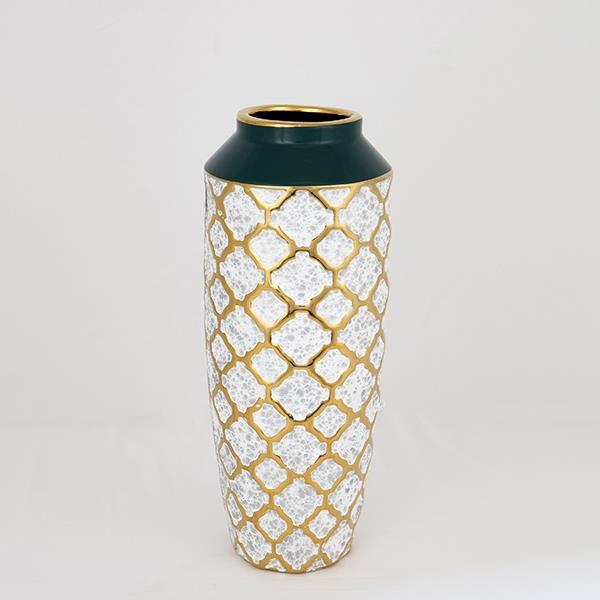 ΒΑΖΟ ΚΕΡΑΜΙΚΟ ΛΕΥΚΟ - ΠΡΑΣΙΝΟ - ΧΡΥΣΟ 12.5x12.5x31cm (Συσκευασία 2 τεμαχίων)