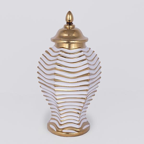 ΒΑΖΟ ΜΕ ΚΑΠΑΚΙ ΚΕΡΑΜΙΚΟ ΛΕΥΚΟ - ΧΡΥΣΟ 19.6x19.6x36 cm (Συσκευασία 2 τεμαχίων)