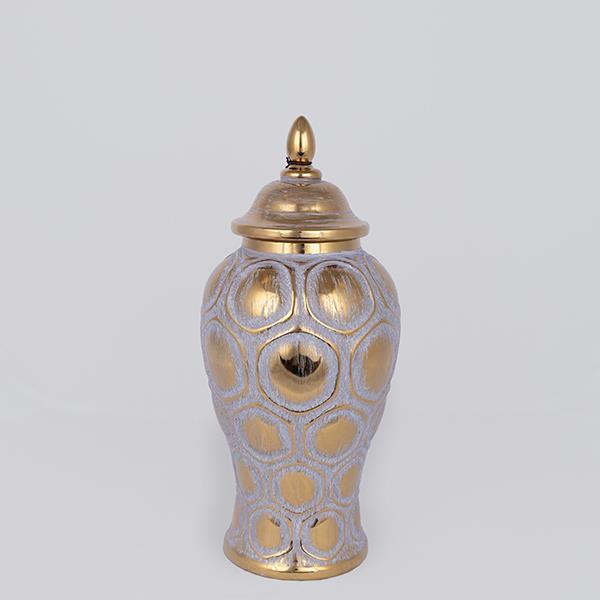 ΒΑΖΟ ΜΕ ΚΑΠΑΚΙ  ΚΕΡΑΜΙΚΟ ΓΚΡΙ - ΧΡΥΣΟ 17.7x17.7x40cm (Συσκευασία 2 τεμαχίων)