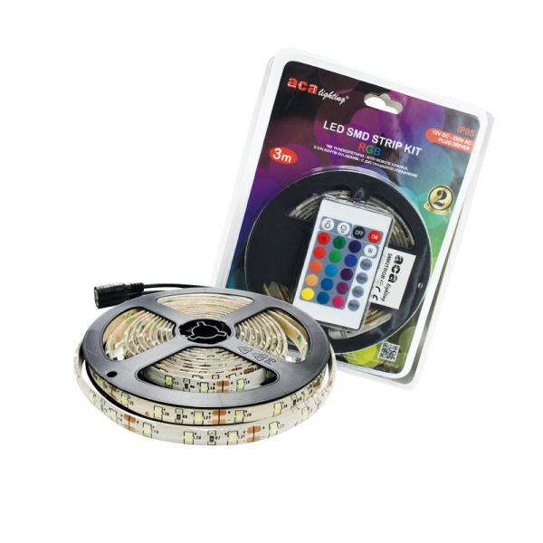 LED SMD STRIP KIT 3M IP65 RGB WITH REMOTE CONTROL & 12V DC PLUG DRIVER