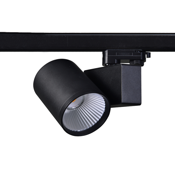 BLACK LED TRACK LUMINAIRE 40W 3000K 3-PHASE 38° 4000LM 230V AC Ra80