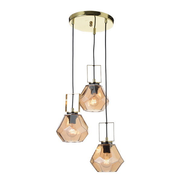 ΚΡΕΜ Φ/Σ 3ΧΕ27 ΓΥΑΛΙ ΚΕΧΡΙΜΠΑΡΙ+ΟΡΕΙΧΑΛΚΟ ΜΕΤΑΛΛΟ Φ30ΧΗ101CM DIAMONDRA