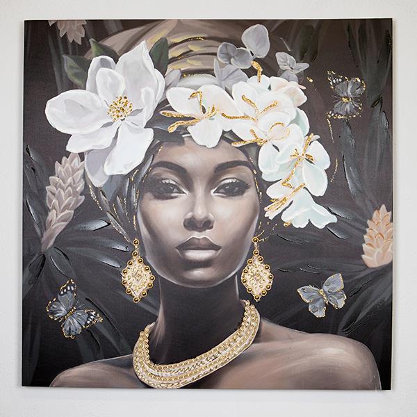 ΠΙΝΑΚΑΣ ΚΑΜΒΑΣ ΓΥΝΑΙΚΑ ΜΕ ΛΟΥΛΟΥΔΙΑ ΜΑΥΡΟΣ - ΛΕΥΚΟΣ - ΓΚΡΙ 100x3x100cm