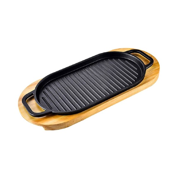 Yuk Πλάκα Σερβιρίσματος Μαντέμι Οβάλ Μαύρη 39x18x3εκ Με Ξύλινη Βάση