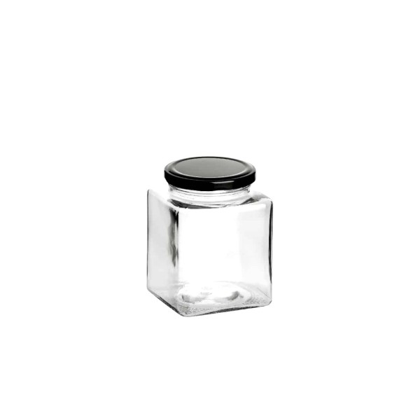 TEMNO Βάζο Mini Γυάλινο Τετράγωνο Με Μαύρο Καπάκι 60ml