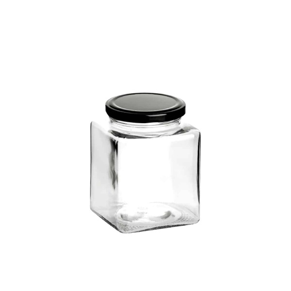 TEMNO Βάζο Mini Γυάλινο Τετράγωνο Με Μαύρο Καπάκι 200ml