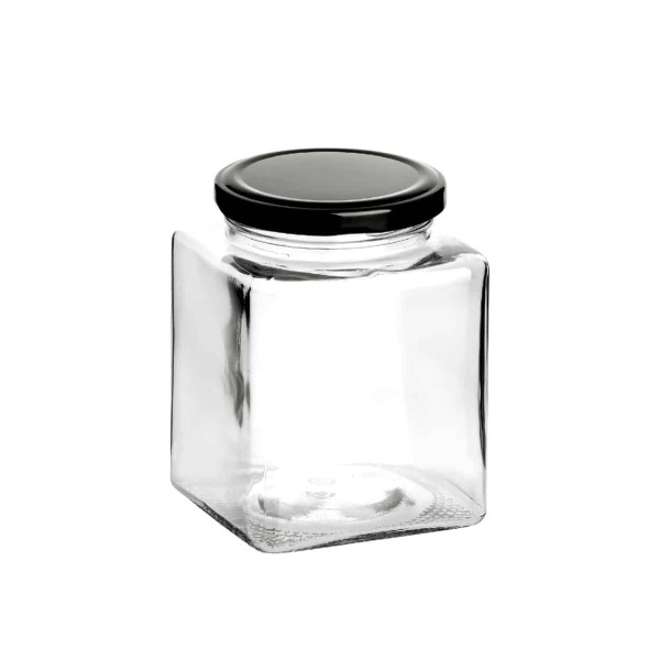 TEMNO Βάζο Mini Γυάλινο Τετράγωνο Με Μαύρο Καπάκι 270ml