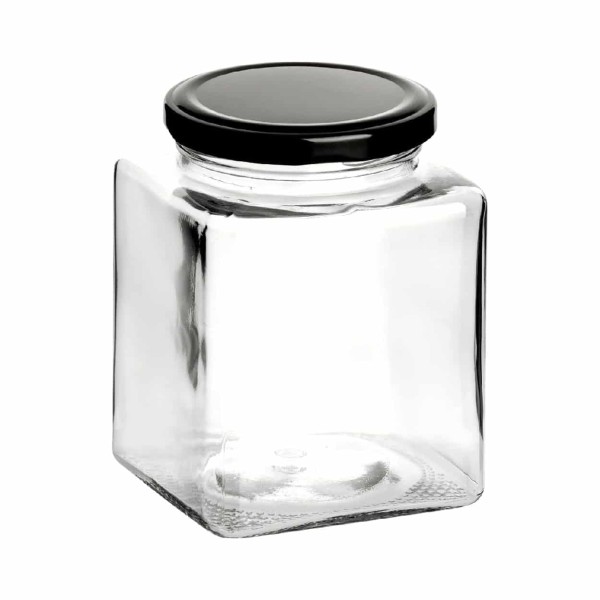 TEMNO Βάζο Mini Γυάλινο Τετράγωνο Με Μαύρο Καπάκι 900ml