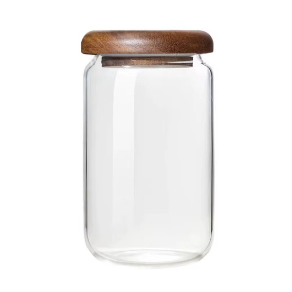 Yuk Βάζο Γυάλινο 1000ml Με Καπάκι Αεροστεγές Ξύλινο Ακακίας