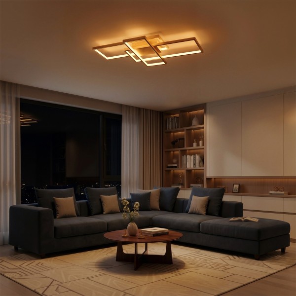 kelvo® QUADRA KLV-101-0295 Φωτιστικό Οροφής LED 100W 10000lm 120° AC 220-240V IP20 Ρυθμιζόμενο Λευκό CCT με Χειριστήριο από 2700K έως 6000K Dimmable - Lumileds SMD Chip - Σαμπανιζέ Χρυσό Ματ - Μ85 x Π45 x Υ9cm - 3 Χρόνια Εγγύηση